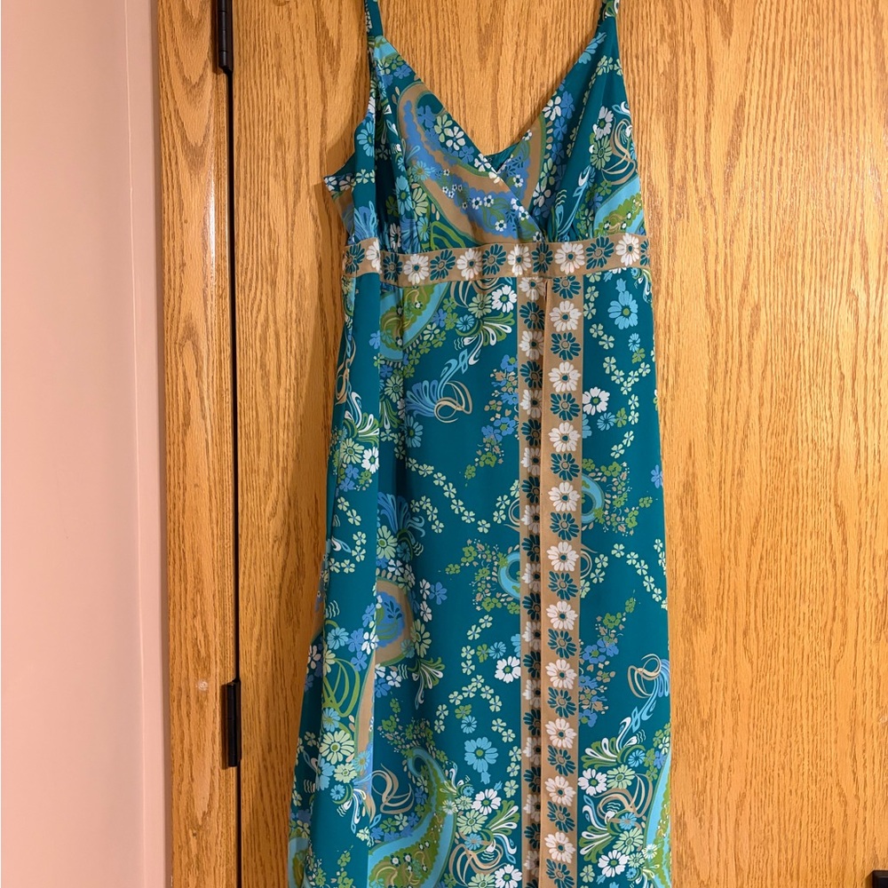 Bandolino Teal Floral Maxi Dress with Daisy Trim